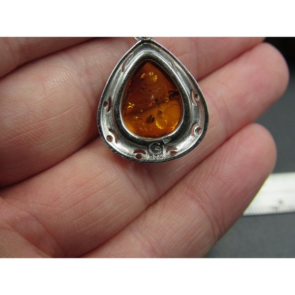 18" Sterling Silver Unique Symbols Amber Necklace Vintage Minimalist Everyday - Picture 3 of 6